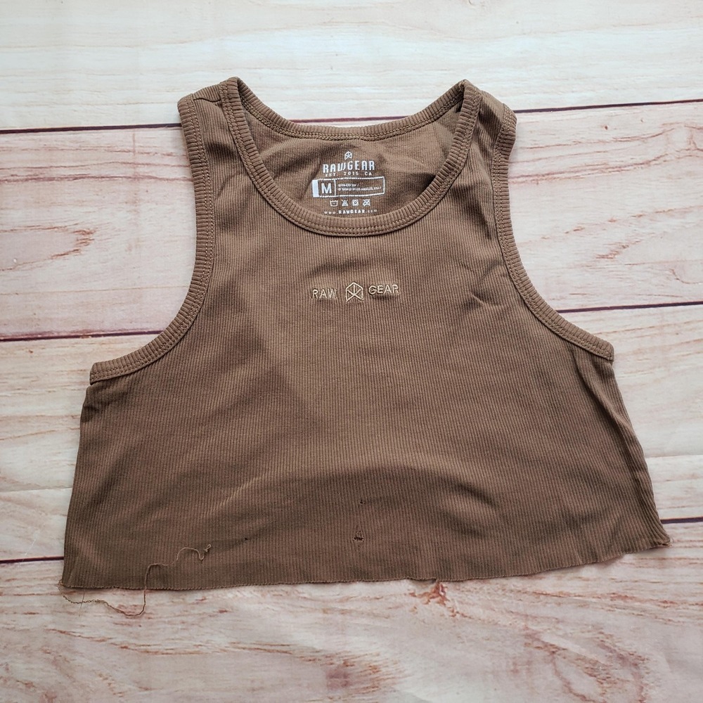 RAWGEAR‎ Tank Womens M Brown Cropped Ribbed 100% Cotton Crew Neck Casual